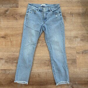 LOFT Women's 27" / 4 Curvy Skinny Crop Light Blue Denim Stretch Cutoff Hem Jeans